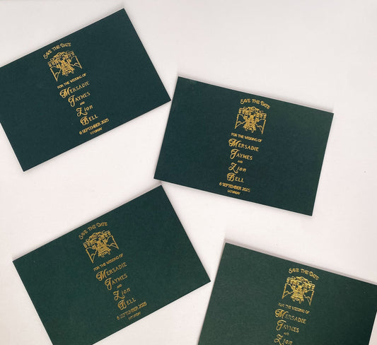 Gold foiled wedding invitations
